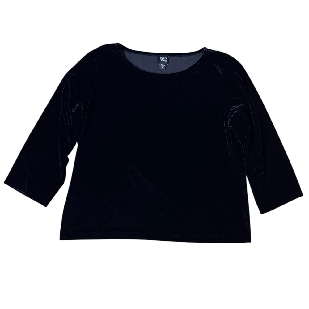 Eileen Fisher Silk Blend Velvet Ballet Neck 3/4 Sleeve Top size L